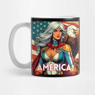 America 70s Female Comic Book Superhero July 4th USA Bald Eagle Mug